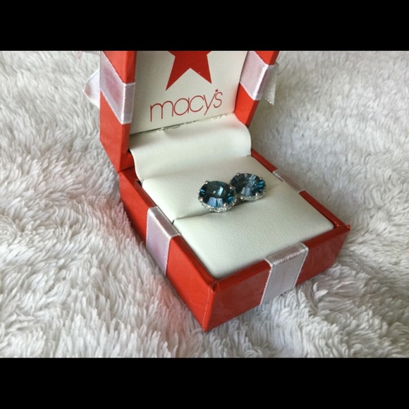 14K White Gold London Blue Topaz and Diamonds Oval Stud Earrings - Picture 10 of 12